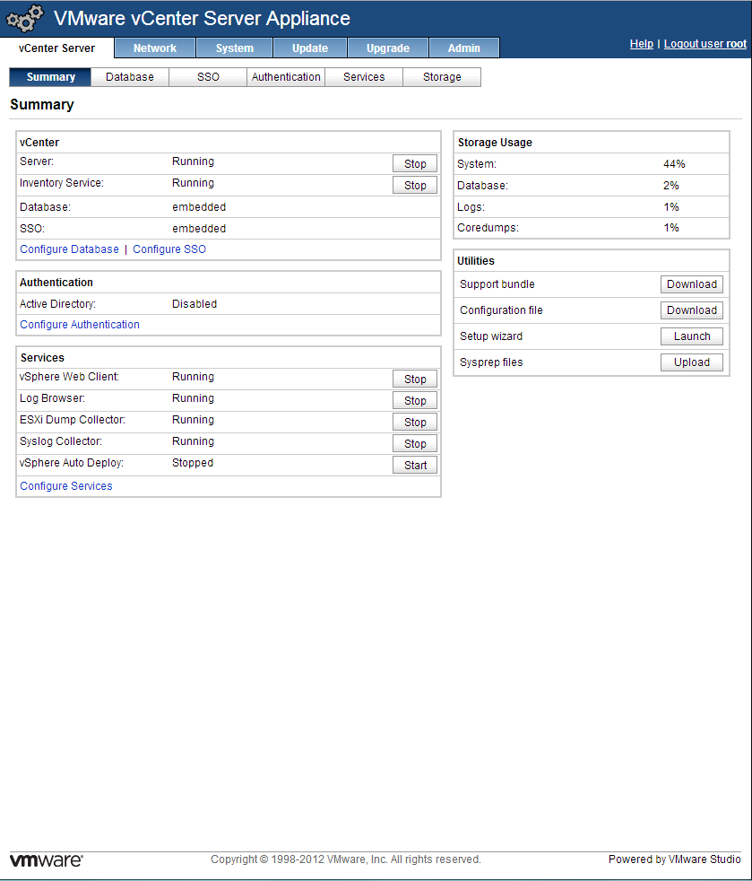 vmware vcenter server appliance default password